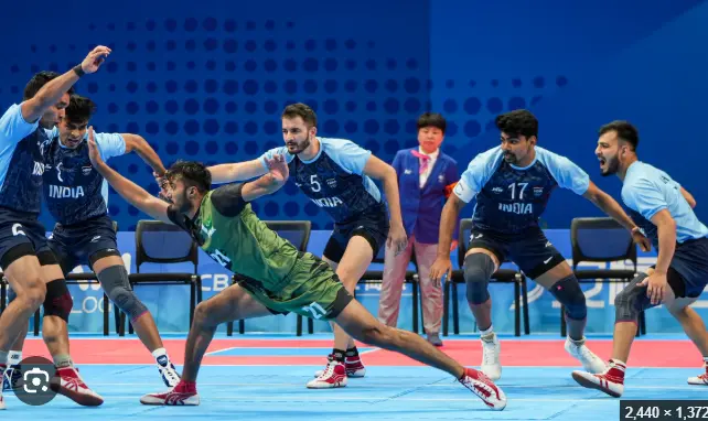 Illustration celebrating India men's and women's kabaddi gold medals at the Asian Games 2026